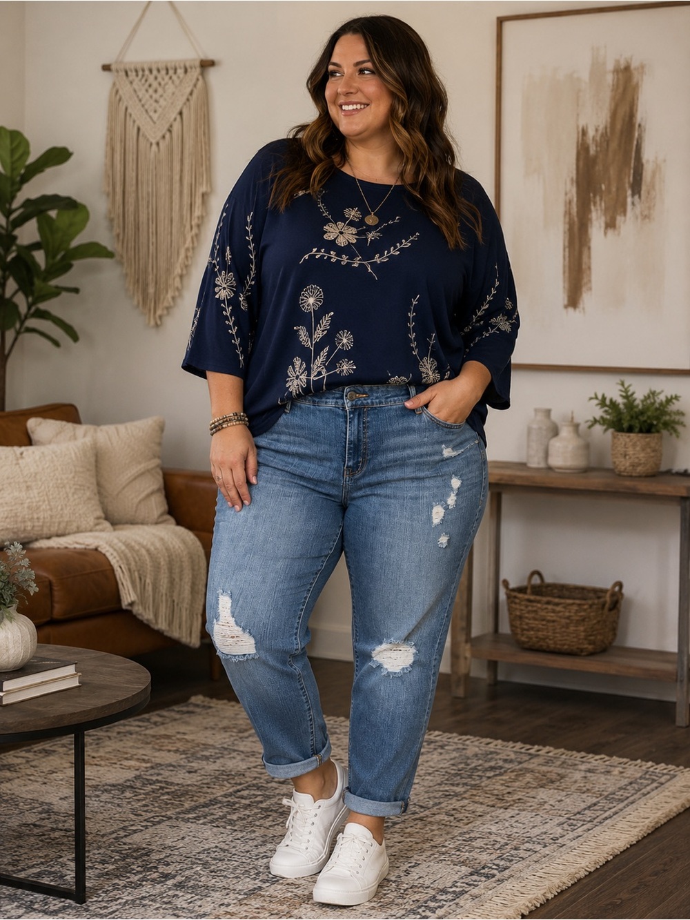 torrid Distressed Boyfriend Jeans in Medium Blue